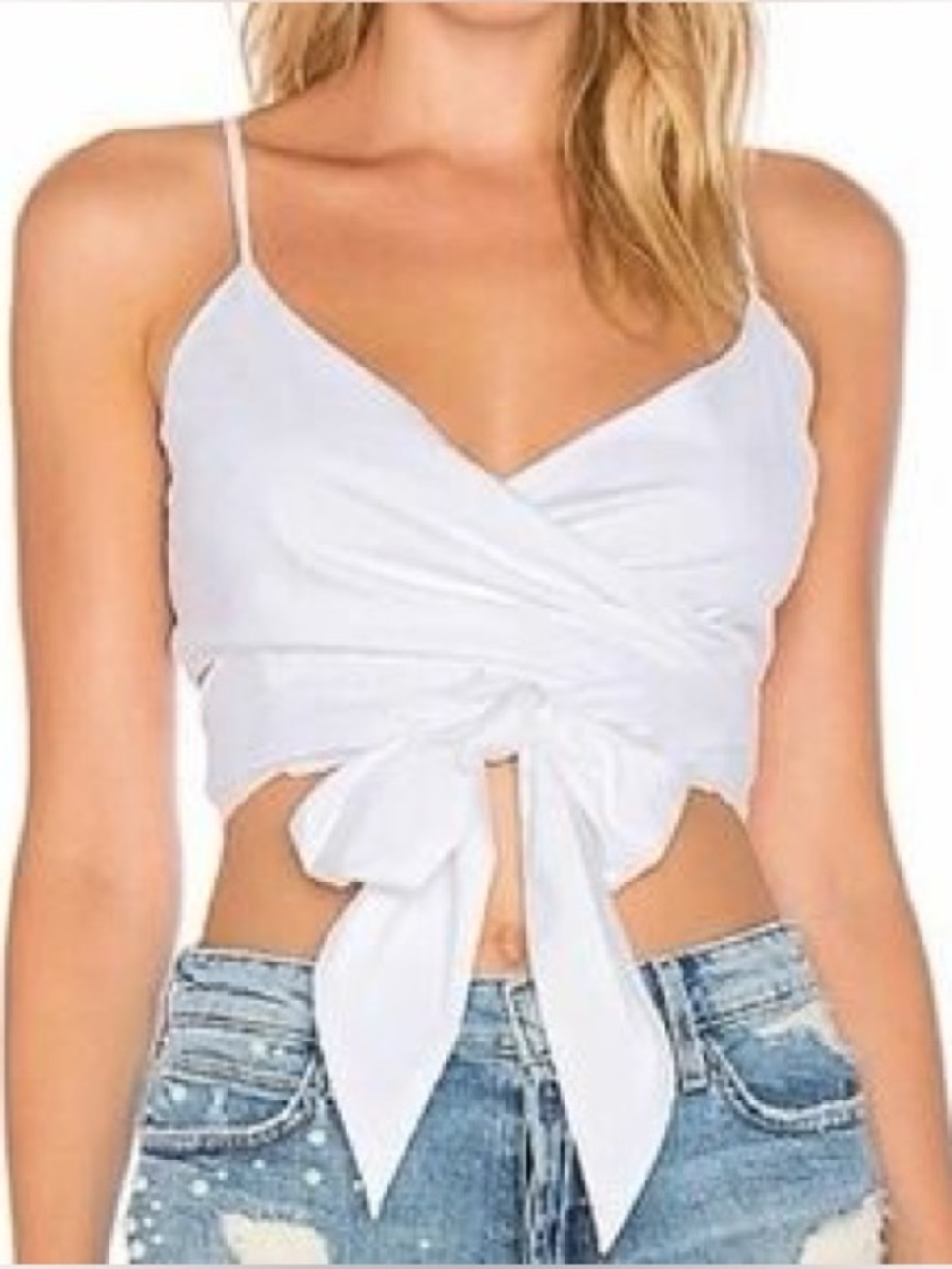 LOVERS + FRIENDS Loren White Tie-Front Spaghetti Strap Crop Top (126)